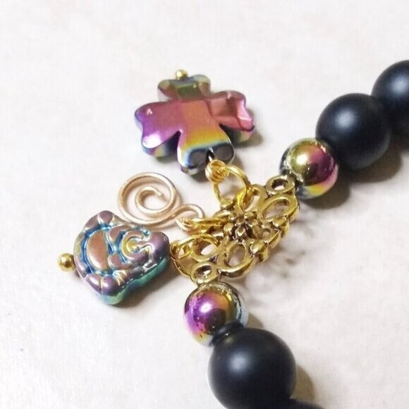 Reversible! Good Luck! Rainbow Colors Bracelet! Buddha + 4 Leaf Clover Charms - Picture 2 of 6